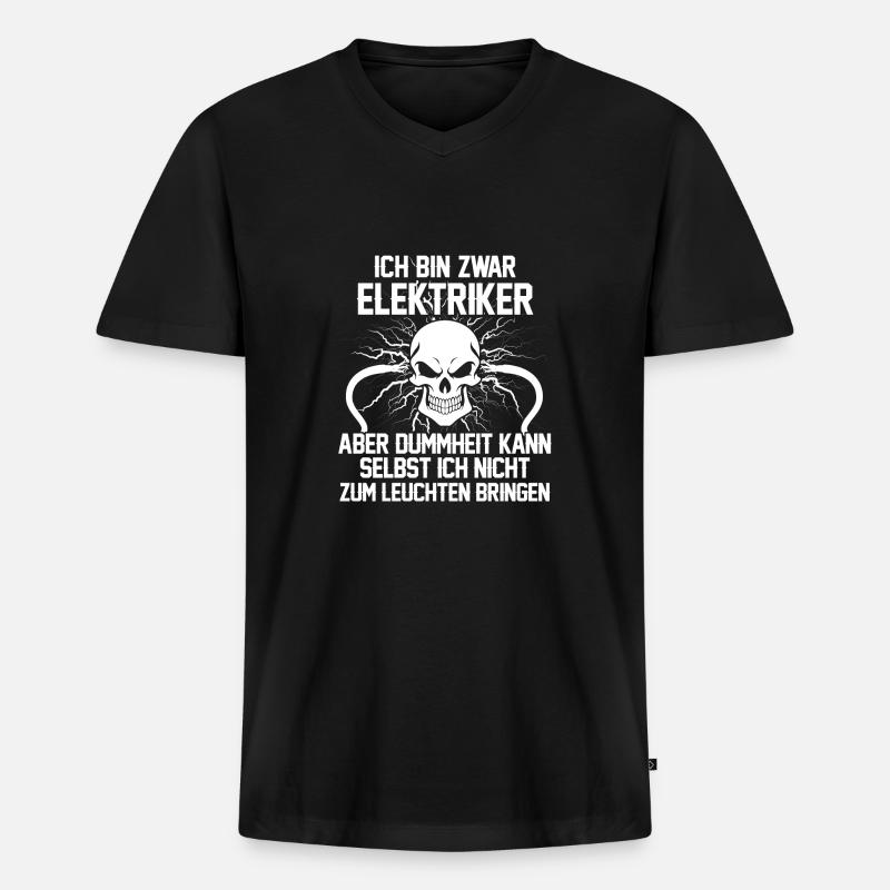 Elektriker - Dummheit - Männer Premium Bio T-Shirt mit V-Ausschnitt - Schwarz