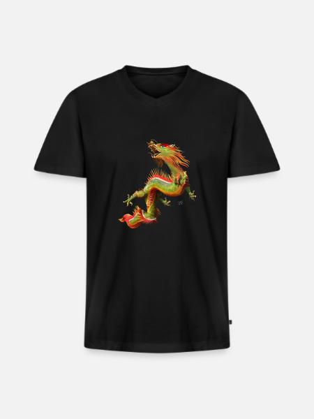 Chinese Dragon - Men's Premium Organic T-shirt with V-neck - black