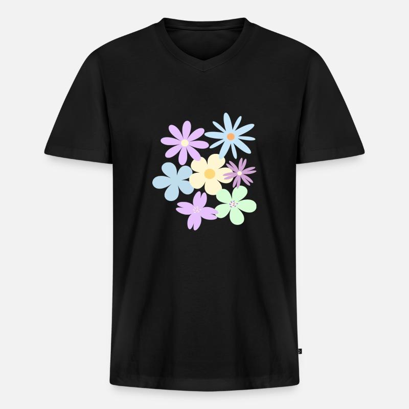 Blumen - Männer Premium Bio T-Shirt mit V-Ausschnitt - Schwarz