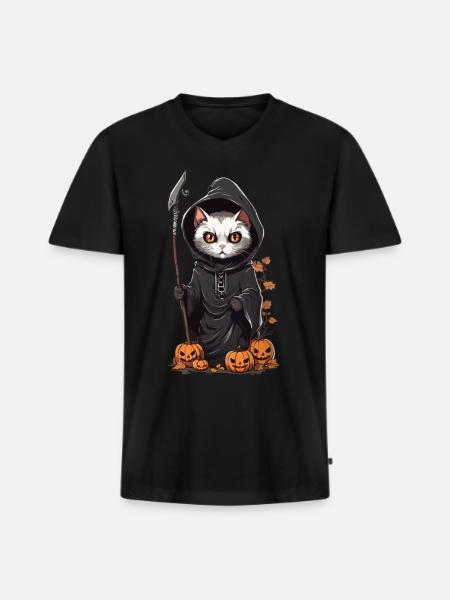 Mignon Halloween Cat Druide Costume - T-shirt encolure en V Premium bio Homme - noir