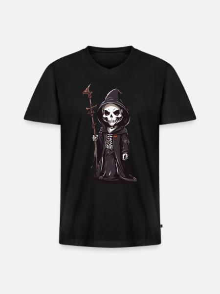 Cute Skeleton Magician Halloween Magic - Men's Premium Organic T-shirt with V-neck - black