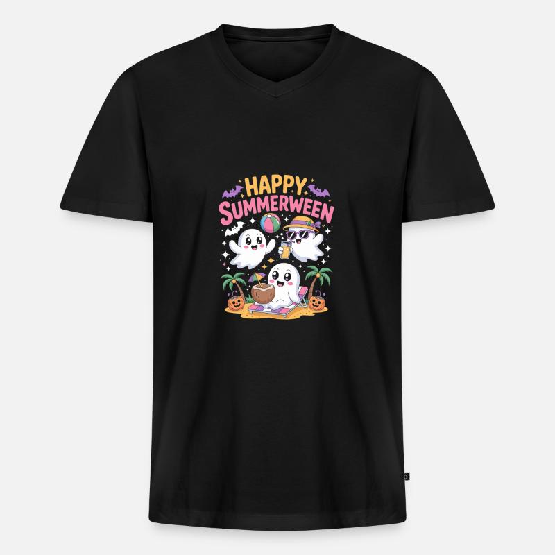Happy Summerween - Männer Premium Bio T-Shirt mit V-Ausschnitt - Schwarz