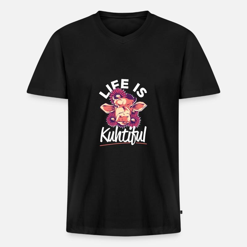 Life Is KUHtiful Coole Kuh - Männer Premium Bio T-Shirt mit V-Ausschnitt - Schwarz