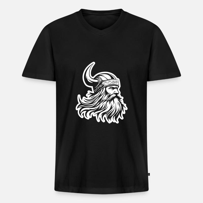 Wikinger Kopf - Männer Premium Bio T-Shirt mit V-Ausschnitt - Schwarz