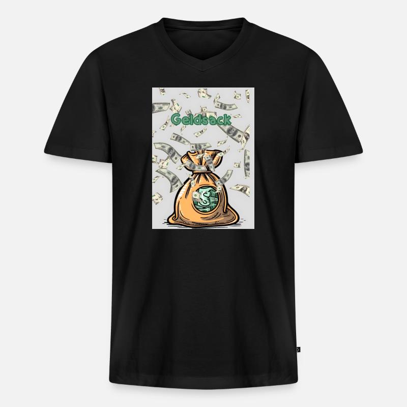 Geldsack Geldregen - Männer Premium Bio T-Shirt mit V-Ausschnitt - Schwarz