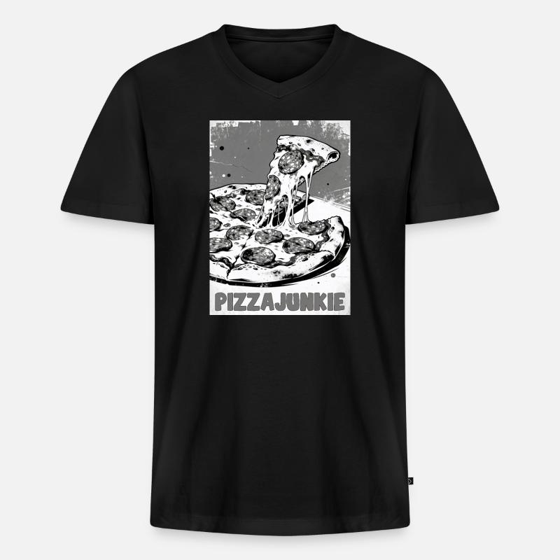 Pizzajunkie Slice Graphic - Männer Premium Bio T-Shirt mit V-Ausschnitt - Schwarz
