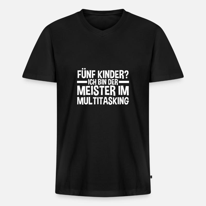 Papa Von 5 Kindern - Männer Premium Bio T-Shirt mit V-Ausschnitt - Schwarz