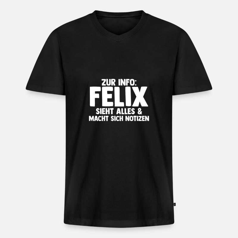 Felix - Männer Premium Bio T-Shirt mit V-Ausschnitt - Schwarz