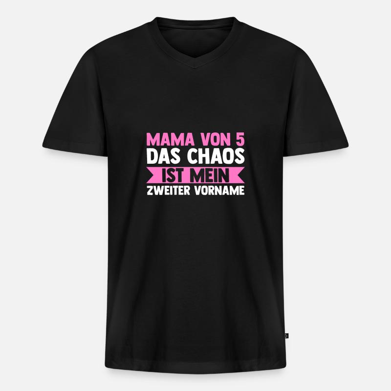 Mama Von 5 Kindern - Männer Premium Bio T-Shirt mit V-Ausschnitt - Schwarz
