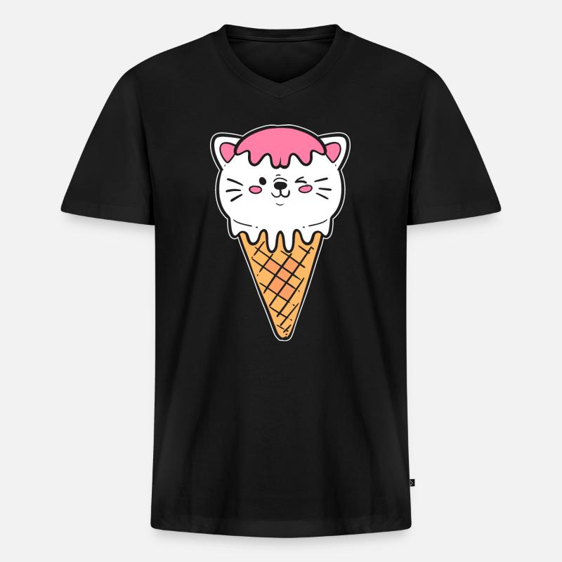 Eiscreme Katze Eiscreme -Kassierer - Männer Premium Bio T-Shirt mit V-Ausschnitt - Schwarz