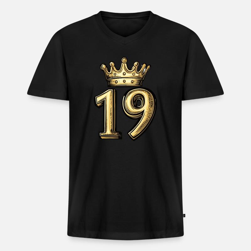 19 Zahl Krone - Männer Premium Bio T-Shirt mit V-Ausschnitt - Schwarz