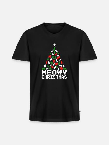 Katze Weihnachtsbaum Hässlicher Pullover - Männer Premium Bio T-Shirt mit V-Ausschnitt - Schwarz
