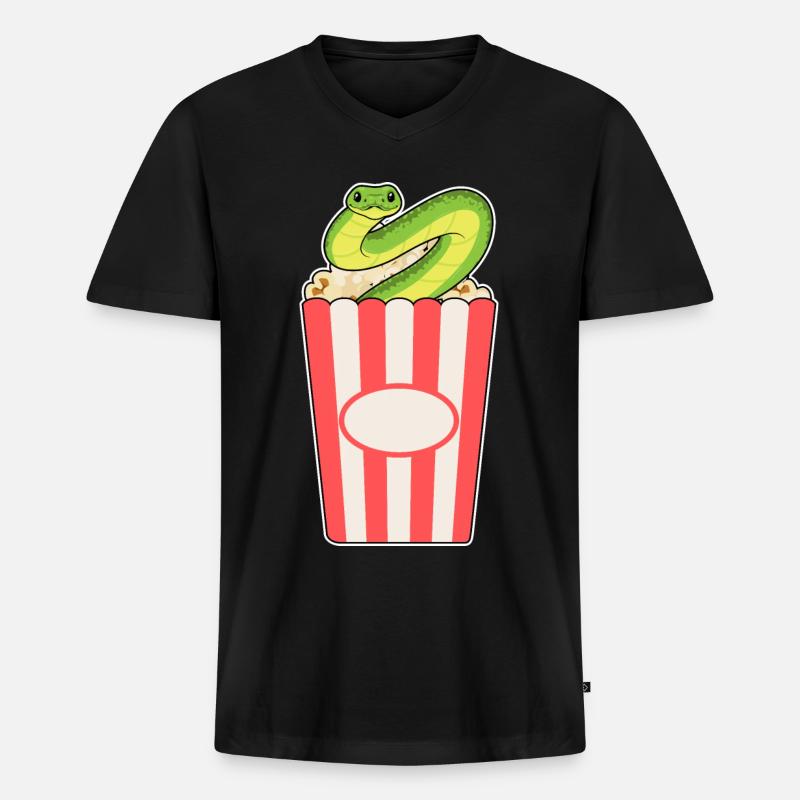 Schlange Popcorn - Männer Premium Bio T-Shirt mit V-Ausschnitt - Schwarz