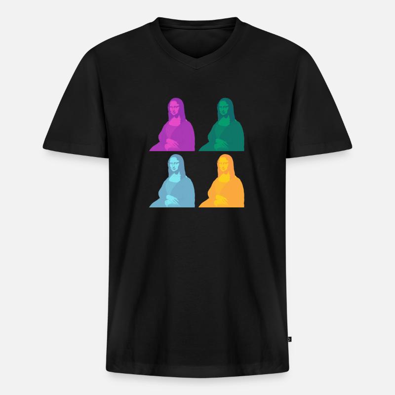 Mona Lisa Popart - Männer Premium Bio T-Shirt mit V-Ausschnitt - Schwarz