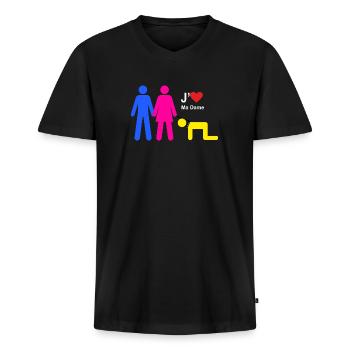 j aime ma dame - T-shirt encolure en V Premium bio Homme - noir - Devant - Nico (187cm)