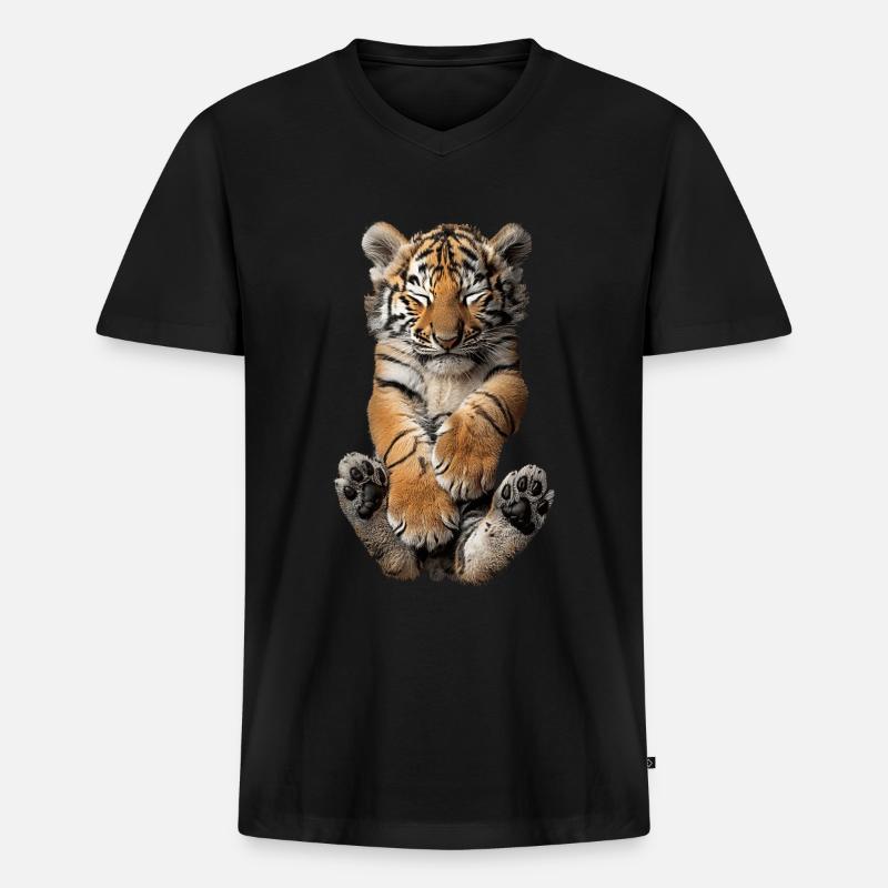 Tiger - Männer Premium Bio T-Shirt mit V-Ausschnitt - Schwarz