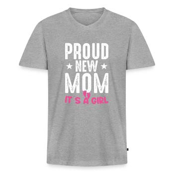 Stolze neue Mutter Es ist ein Mädchen Baby Geschlecht Enthüllung - Männer Premium Bio T-Shirt mit V-Ausschnitt - Grau meliert - Vorne