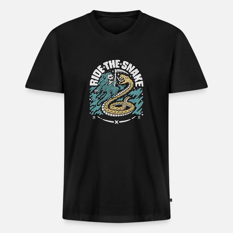 ride the snake - Männer Premium Bio T-Shirt mit V-Ausschnitt - Schwarz