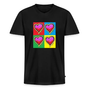pop 4 Hearts - Men's Premium Organic T-shirt with V-neck - black - Front - Nico (187cm)
