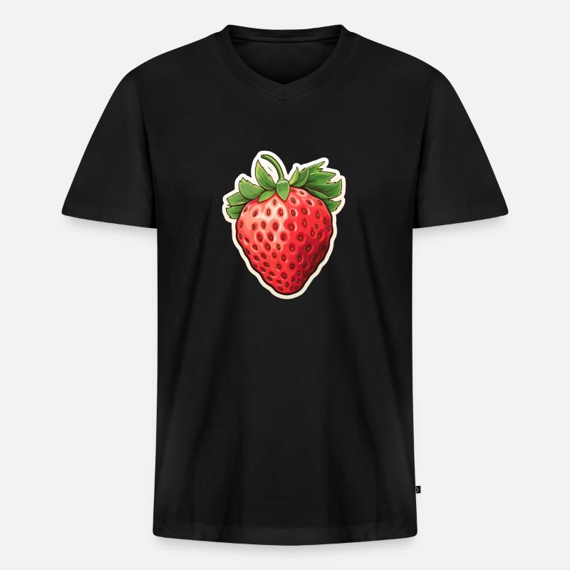 Erdbeere Einzelfrucht - Männer Premium Bio T-Shirt mit V-Ausschnitt - Schwarz