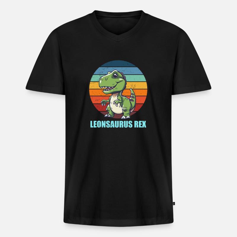 Leonsaurus Rex Geschenkidee für Leon - Männer Premium Bio T-Shirt mit V-Ausschnitt - Schwarz