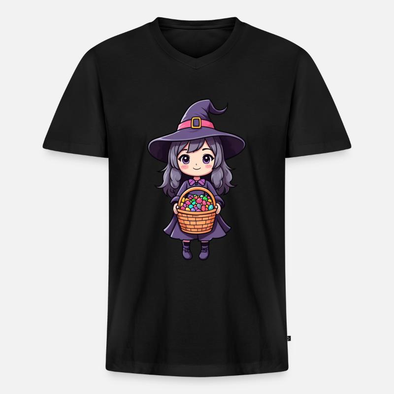 Süßes Hexenmädchen - Männer Premium Bio T-Shirt mit V-Ausschnitt - Schwarz