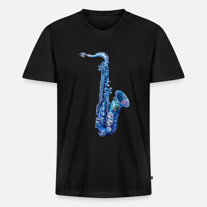 Fisch Saxophon - Männer Premium Bio T-Shirt mit V-Ausschnitt - Schwarz