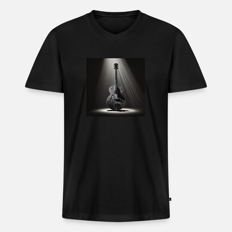 Schwarz-Weiß Gemälde einer E-Gitarre - Männer Premium Bio T-Shirt mit V-Ausschnitt - Schwarz