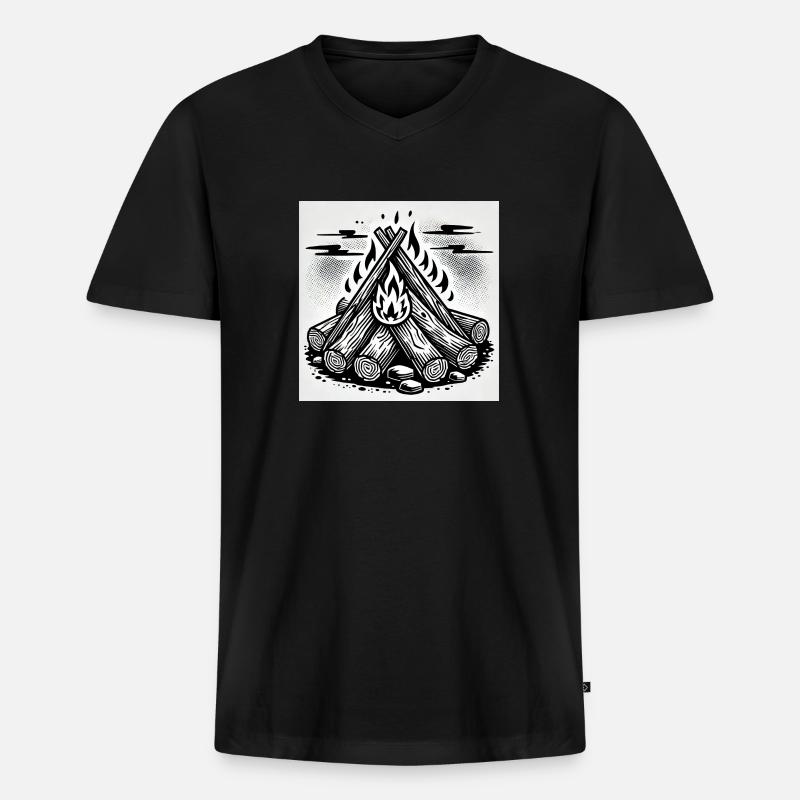 Flammenspiel im Comic-Stil: Lagerfeuerkunst - Männer Premium Bio T-Shirt mit V-Ausschnitt - Schwarz