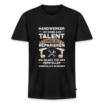 Handwerker Beruf Handwerk Geschenk - Männer Premium Bio T-Shirt mit V-Ausschnitt - Schwarz - Vorne - Nico (187cm)