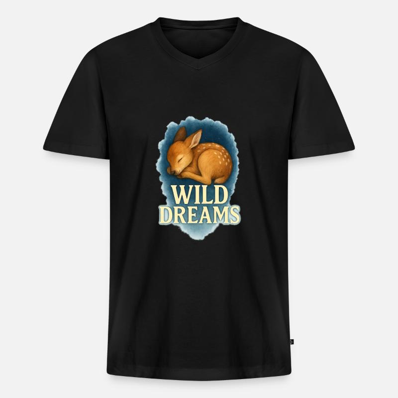 Wild Dreams – Schlafendes Rehkitz - Männer Premium Bio T-Shirt mit V-Ausschnitt - Schwarz