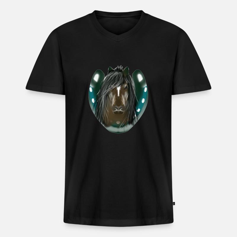 Pferd - Männer Premium Bio T-Shirt mit V-Ausschnitt - Schwarz