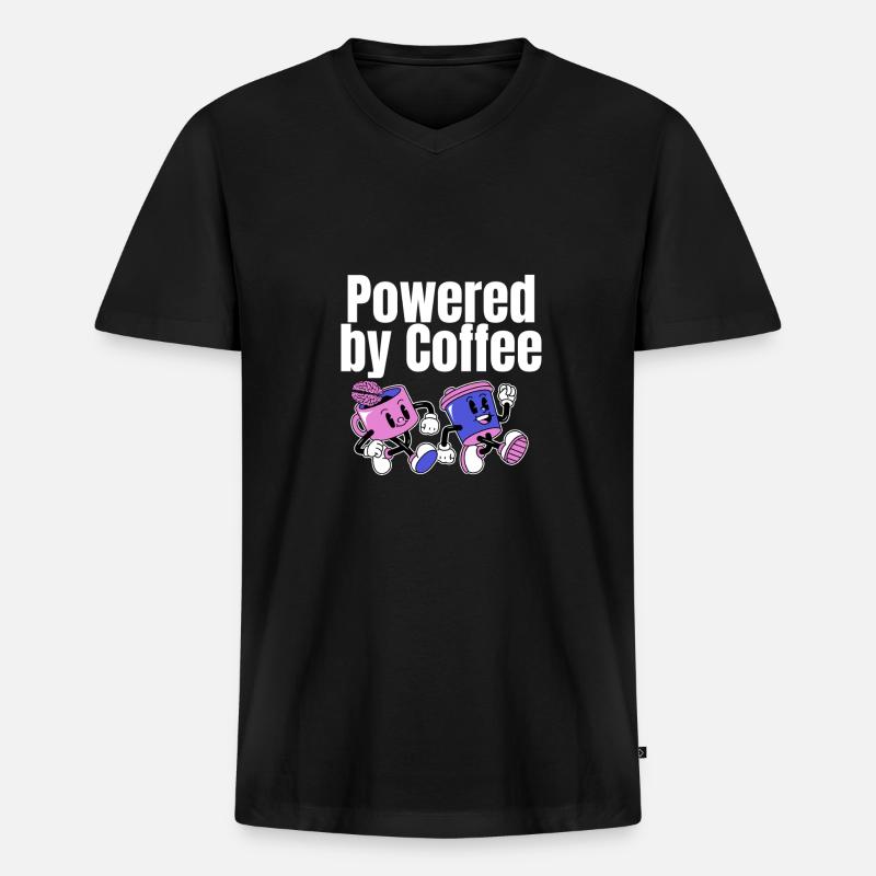 Powered by Coffee - Männer Premium Bio T-Shirt mit V-Ausschnitt - Schwarz