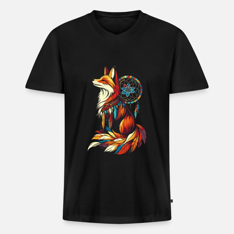 Fuchs Traumfänger - Männer Premium Bio T-Shirt mit V-Ausschnitt - Schwarz