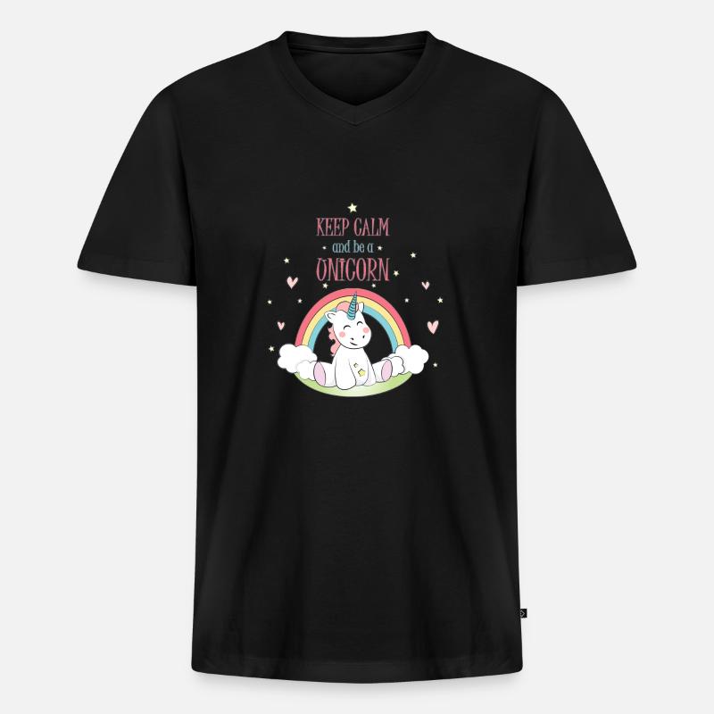 Unicorn - Männer Premium Bio T-Shirt mit V-Ausschnitt - Schwarz