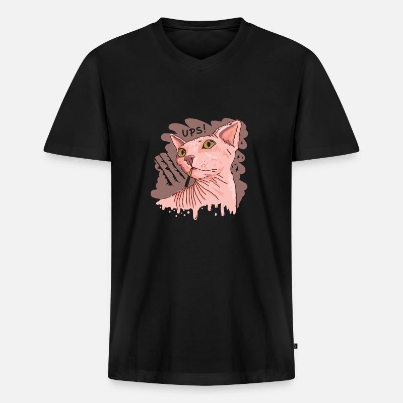 Sphynx Katze mit Zigarette - Männer Premium Bio T-Shirt mit V-Ausschnitt - Schwarz