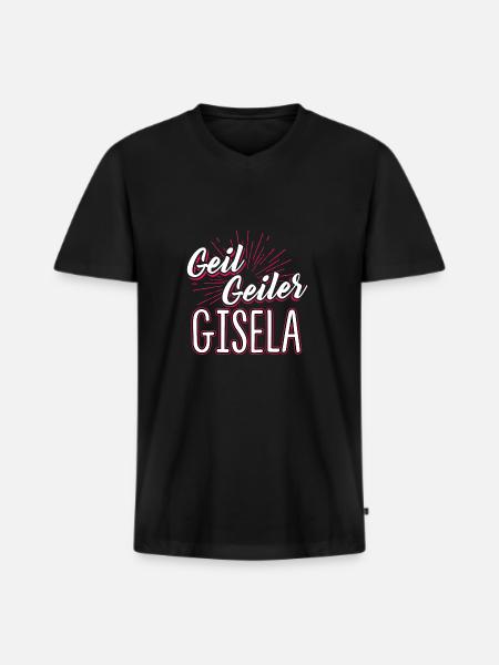 GISELA - geiler - Männer Premium Bio T-Shirt mit V-Ausschnitt - Schwarz