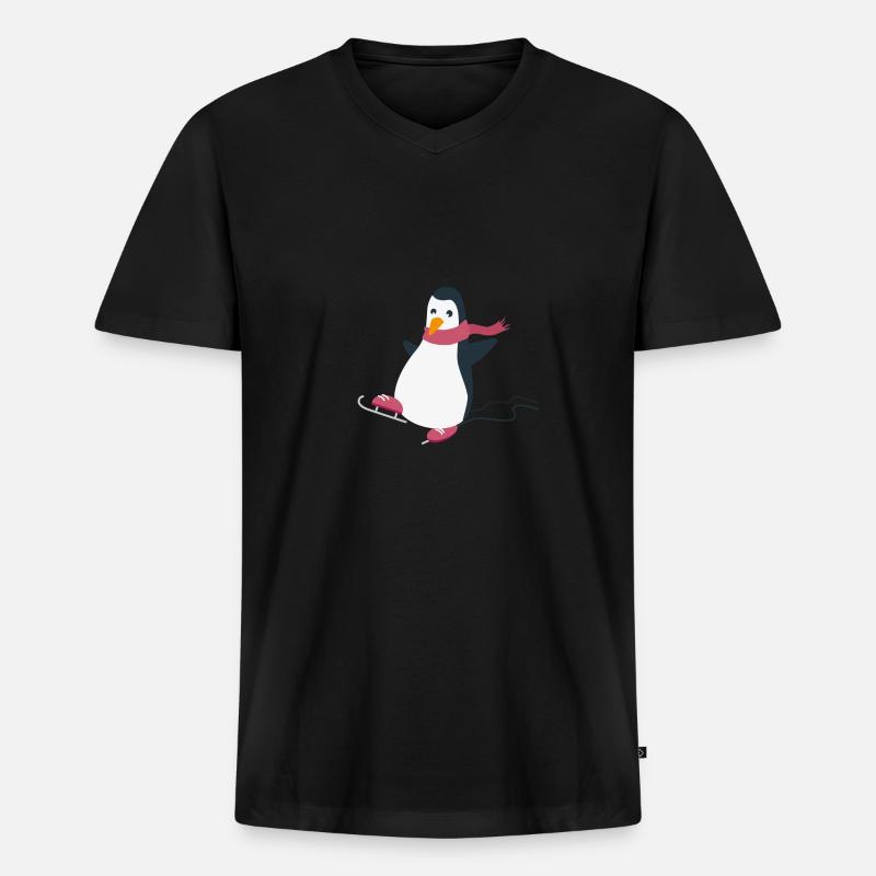 Pinguin - Männer Premium Bio T-Shirt mit V-Ausschnitt - Schwarz
