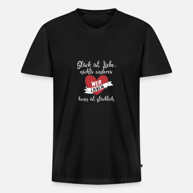 Glück ist Liebe - Männer Premium Bio T-Shirt mit V-Ausschnitt - Schwarz