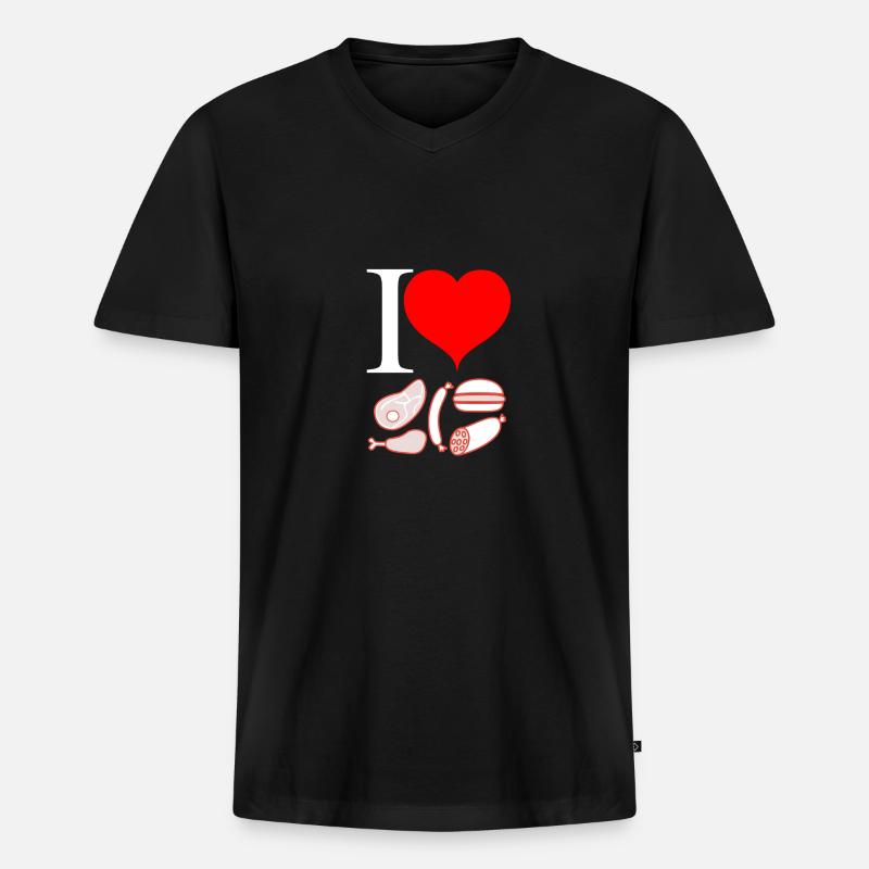 I love Fleisch - Männer Premium Bio T-Shirt mit V-Ausschnitt - Schwarz