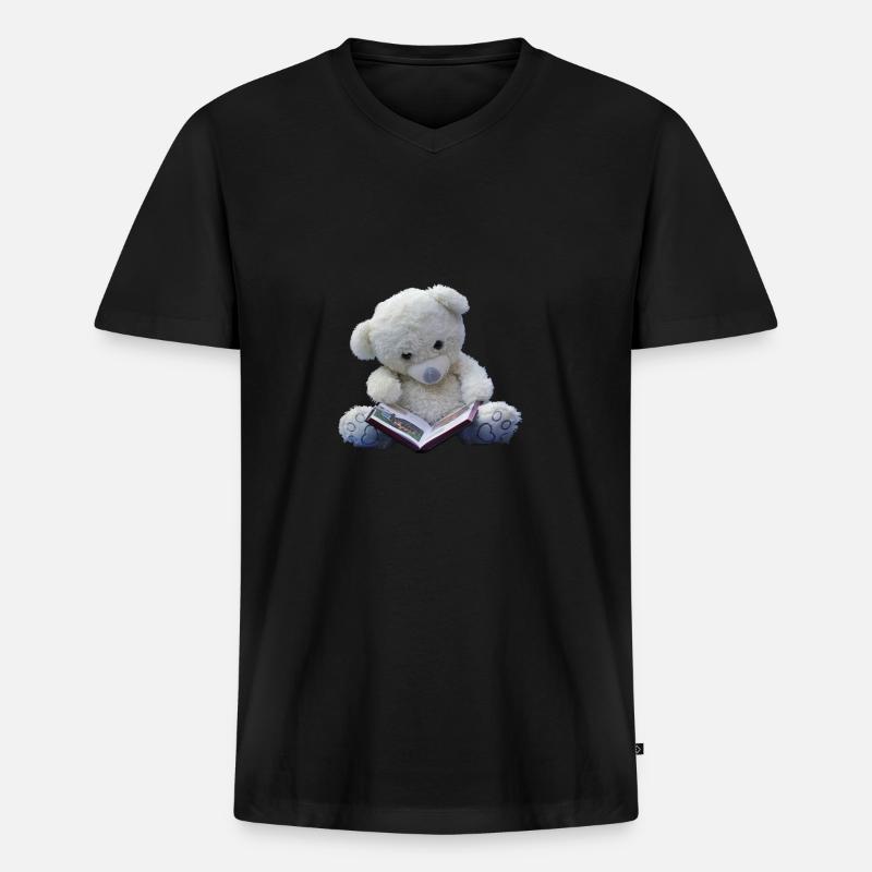 Teddy - Männer Premium Bio T-Shirt mit V-Ausschnitt - Schwarz