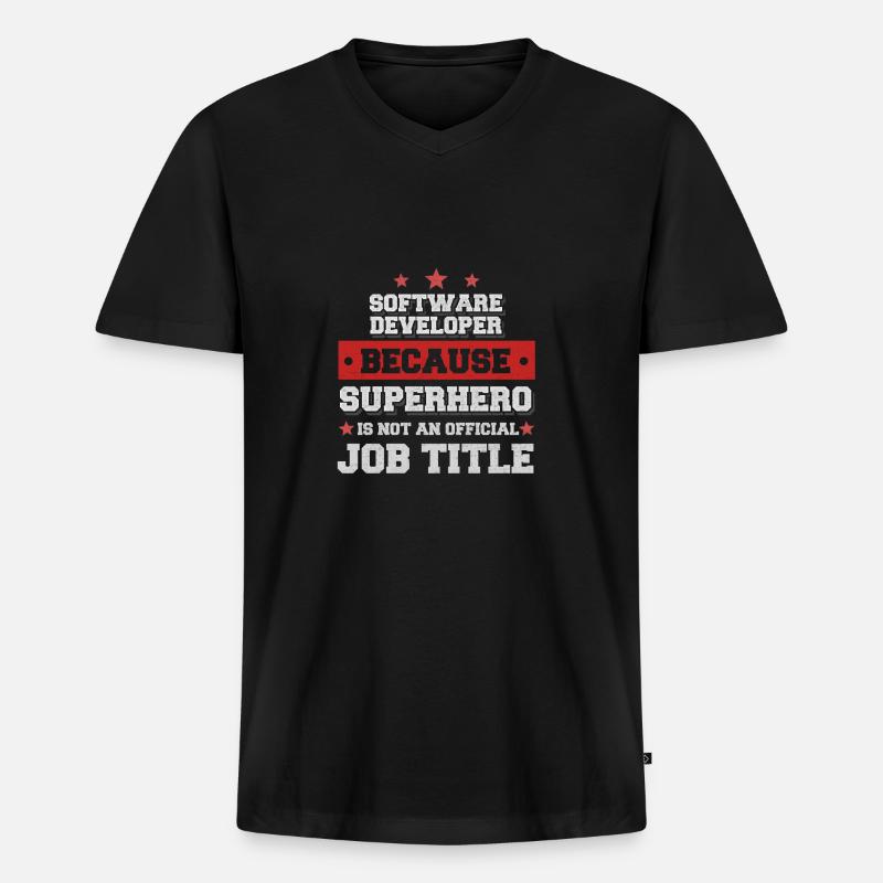 Software Developer Superhero Shirt - Männer Premium Bio T-Shirt mit V-Ausschnitt - Schwarz