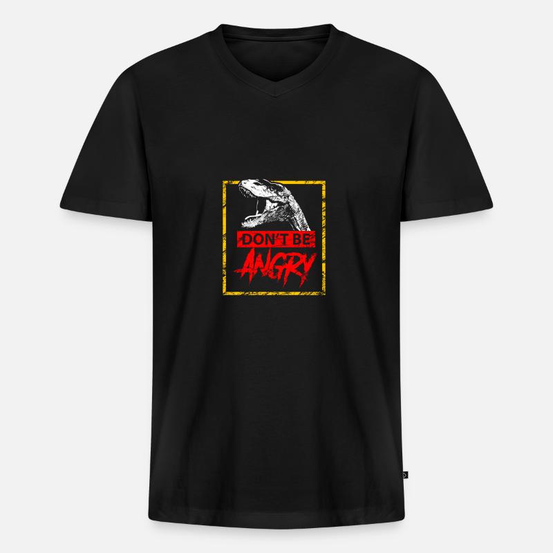 Dinosaurier - Nicht wütend sein - Männer Premium Bio T-Shirt mit V-Ausschnitt - Schwarz