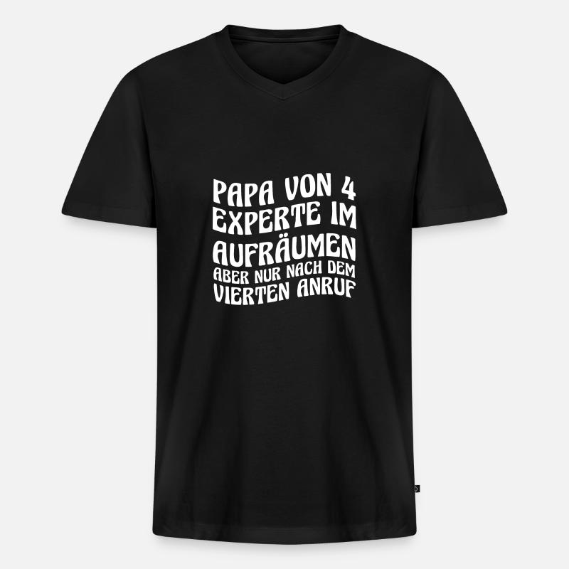 Papa Von 4 Kindern - Männer Premium Bio T-Shirt mit V-Ausschnitt - Schwarz