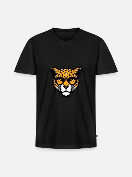 Cheetah Head Portrait Cool - Men's Premium Organic T-shirt with V-neck - black