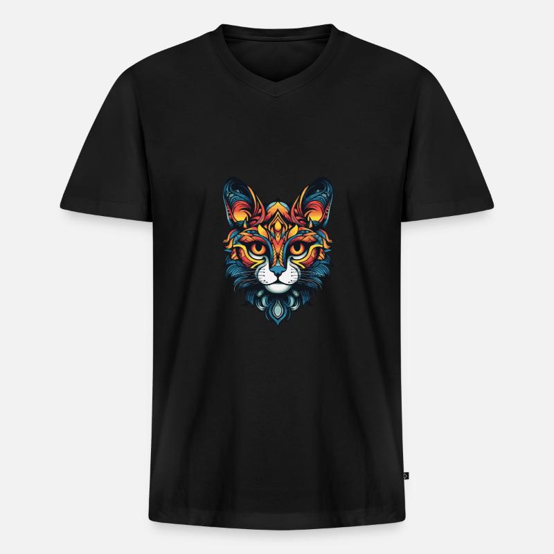 Katze Portrait - Männer Premium Bio T-Shirt mit V-Ausschnitt - Schwarz