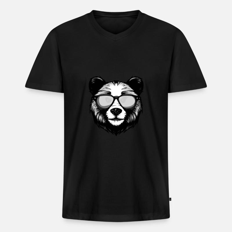 Panda Kopf Porträt Cool - Männer Premium Bio T-Shirt mit V-Ausschnitt - Schwarz