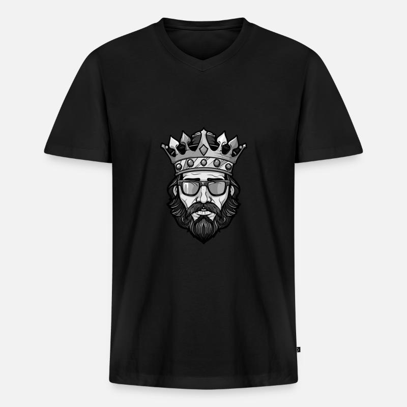 König Krone Kopf Cool - Männer Premium Bio T-Shirt mit V-Ausschnitt - Schwarz
