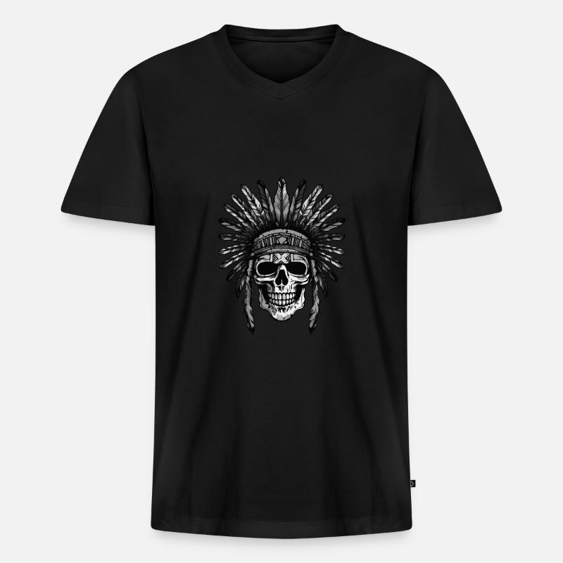 Apache Totenkopf Indianer - Männer Premium Bio T-Shirt mit V-Ausschnitt - Schwarz