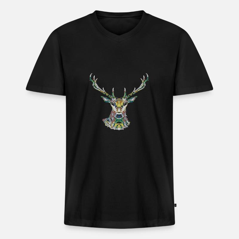 Hirsch - Männer Premium Bio T-Shirt mit V-Ausschnitt - Schwarz